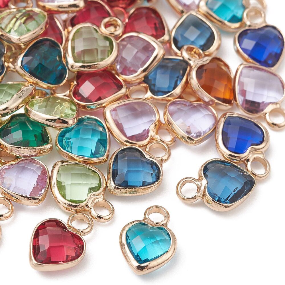 8925 50pcs Glass Heart Charms Valentine Clear Crystal Love Heartt Charm